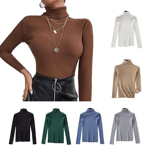 Women's Sweater Pullover Jumper Knitted Solid Color Basic Casual Long Sleeve Regular Fit Sweater Cardigans Turtleneck Fall Winter Caramel Blue White
Women's Sweater Pullover Jumper Knitted Solid Color Basic Casual Long Sleeve Regular Fit Sweater Cardigans Turtleneck Fall Winter Caramel Blue White