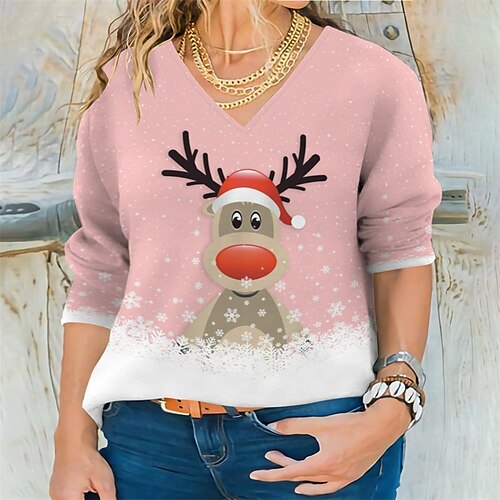 Women's Plus Size Christmas Tops T shirt Tee Cartoon Deer Print Long Sleeve V Neck Casual Holiday Daily Polyester Winter Fall Black Purple
Women's Plus Size Christmas Tops T shirt Tee Cartoon Deer Print Long Sleeve V Neck Casual Holiday Daily Polyester Winter Fall Black Purple