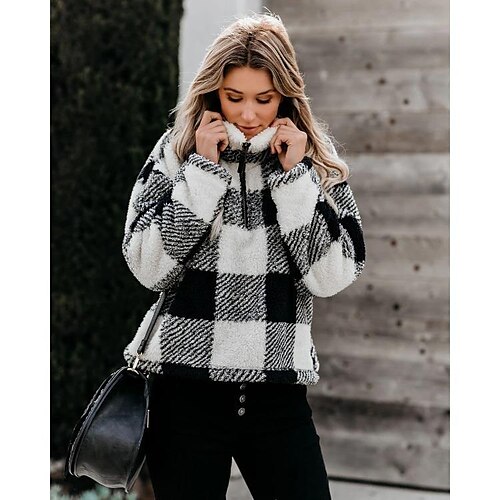 Women's Sweatshirt Pullover Basic Zipper Black Plaid Street V Neck Long Sleeve S M L XL
Women's Sweatshirt Pullover Basic Zipper Black Plaid Street V Neck Long Sleeve S M L XL