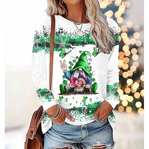 Women's T shirt Tee Green Santa's Helper Print Long Sleeve Christmas Weekend Basic Round Neck Regular Floral Painting S
Women's T shirt Tee Green Santa's Helper Print Long Sleeve Christmas Weekend Basic Round Neck Regular Floral Painting S