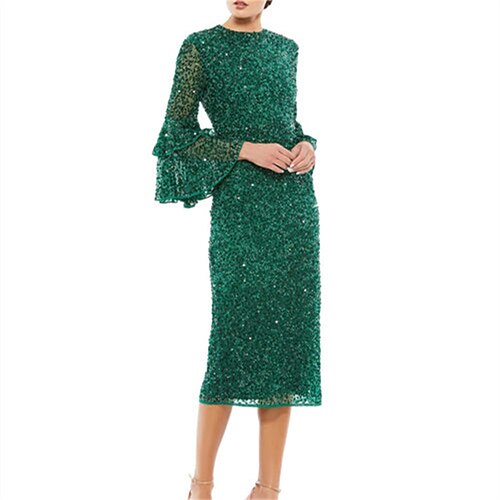 Sheath / Column Cocktail Dresses Party Dress Party Wear Tea Length 3/4 Length Sleeve Jewel Neck Sequined with Sequin Ruffles 2022
Sheath / Column Cocktail Dresses Party Dress Party Wear Tea Length 3/4 Length Sleeve Jewel Neck Sequined with Sequin Ruffles 2022