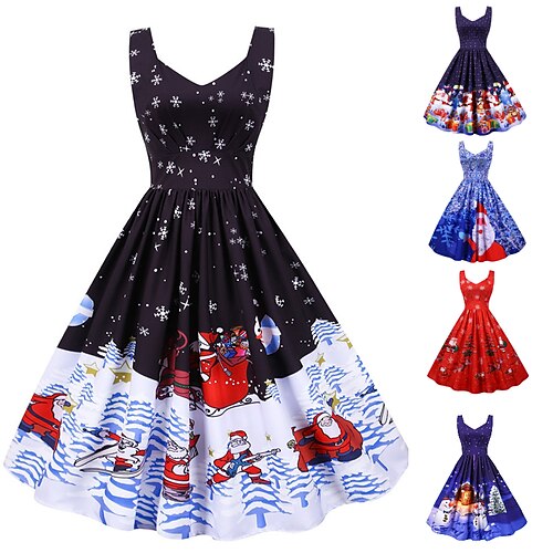 Women's Christmas Knee Length Dress Purple Black Red Navy Blue Light Blue Sleeveless Print Bow Print Fall Winter V Neck Casual Vintage 2021 S M L XL XXL
Women's Christmas Knee Length Dress Purple Black Red Navy Blue Light Blue Sleeveless Print Bow Print Fall Winter V Neck Casual Vintage 2021 S M L XL XXL