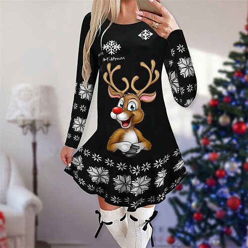 Women's Christmas Casual Dress Mini Dress Green Black Red Long Sleeve Elk Print Winter Fall Autumn Crew Neck Stylish 2022 S M L XL 2XL
Women's Christmas Casual Dress Mini Dress Green Black Red Long Sleeve Elk Print Winter Fall Autumn Crew Neck Stylish 2022 S M L XL 2XL