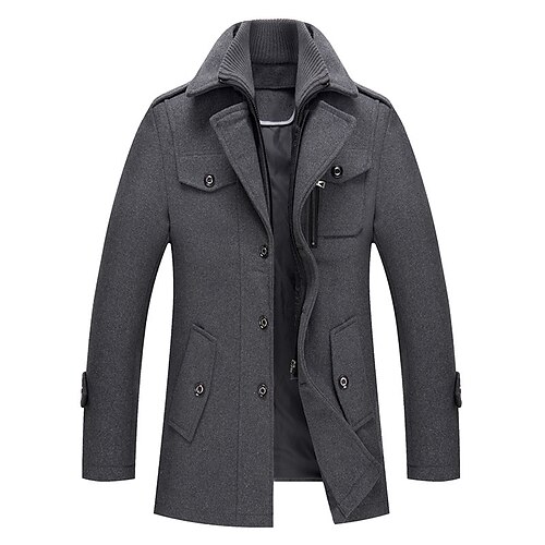 

Men's Winter Coat Wool Coat Overcoat Daily Wear Going out Fall & Winter Polyester Thermal Warm Washable Outerwear Clothing Apparel Fashion Warm Ups Solid Colored Multi Pocket Turndown Single Breasted