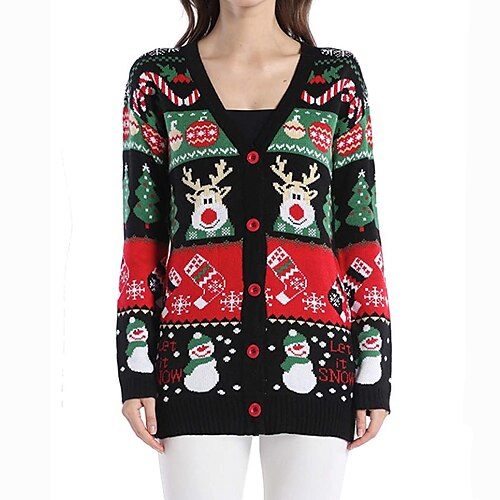 Women's Ugly Christmas Sweater Cardigan Sweater Jumper Ribbed Knit Knitted Letter V Neck Stylish Casual Outdoor Christmas Winter Fall Black S M L
Women's Ugly Christmas Sweater Cardigan Sweater Jumper Ribbed Knit Knitted Letter V Neck Stylish Casual Outdoor Christmas Winter Fall Black S M L