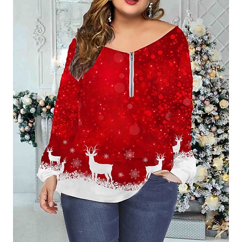 Women's Plus Size Tops T shirt Tee Snowman Christmas Tree Print Long Sleeve V Neck Christmas Blue Red
Women's Plus Size Tops T shirt Tee Snowman Christmas Tree Print Long Sleeve V Neck Christmas Blue Red