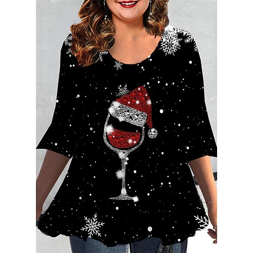 Women's Plus Size Christmas Tops Blouse Shirt Hat Snowflake Print 3/4 Length Sleeve Crew Neck Casual Festival Daily Cotton Spandex Jersey Winter Fall Black
Women's Plus Size Christmas Tops Blouse Shirt Hat Snowflake Print 3/4 Length Sleeve Crew Neck Casual Festival Daily Cotton Spandex Jersey Winter Fall Black