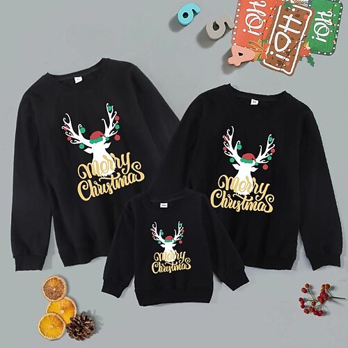 Family Christmas Sweatshirt Elk Casual Black Long Sleeve Daily Matching Outfits 
Family Christmas Sweatshirt Elk Casual Black Long Sleeve Daily Matching Outfits