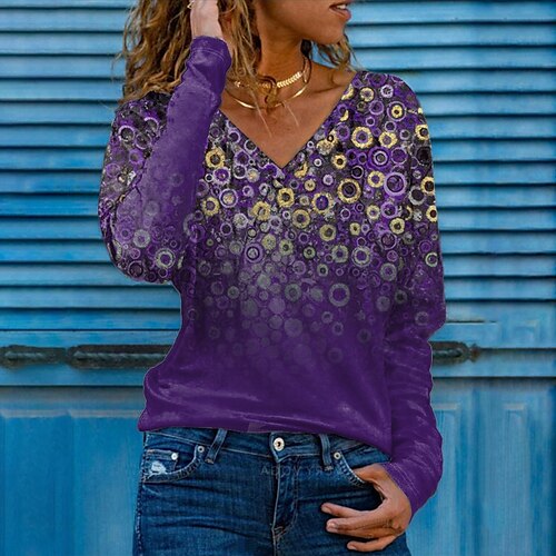 Women's T shirt Tee Green Blue Purple Polka Dot Print Long Sleeve Daily Weekend Basic V Neck Regular Painting S
Women's T shirt Tee Green Blue Purple Polka Dot Print Long Sleeve Daily Weekend Basic V Neck Regular Painting S