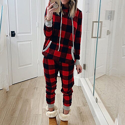Women's Loungewear Sets Nighty Grid / Plaid Warm Casual Comfort Home Daily Vacation Polyester Warm Hoodie Long Sleeve Hoodie Pant Pocket Winter Fall Red
Women's Loungewear Sets Nighty Grid / Plaid Warm Casual Comfort Home Daily Vacation Polyester Warm Hoodie Long Sleeve Hoodie Pant Pocket Winter Fall Red
