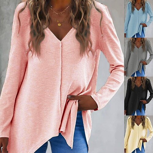 Women's T shirt Tee Black Blue Pink Plain Long Sleeve Daily Weekend Basic V Neck Regular S
Women's T shirt Tee Black Blue Pink Plain Long Sleeve Daily Weekend Basic V Neck Regular S