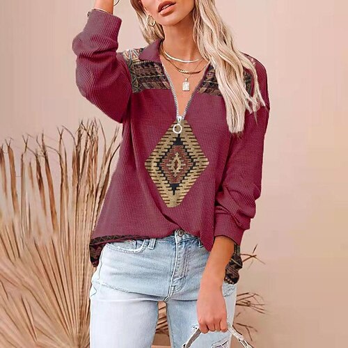 Women's Blouse Shirt Lake blue Green Blue Geometric Quarter Zip Print Long Sleeve Casual Ethnic Shirt Collar Regular Geometric S
Women's Blouse Shirt Lake blue Green Blue Geometric Quarter Zip Print Long Sleeve Casual Ethnic Shirt Collar Regular Geometric S