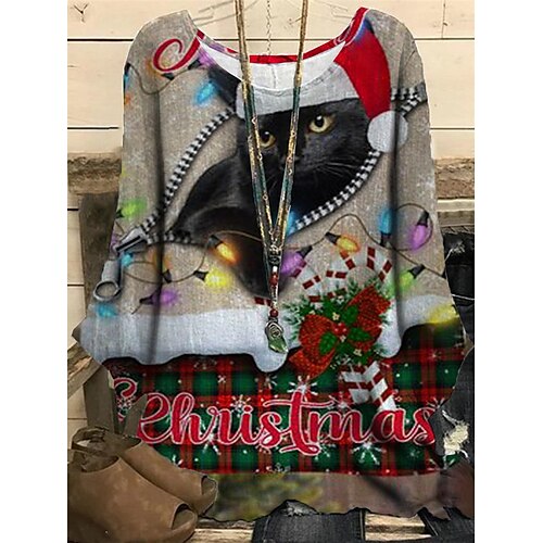 Women's Plus Size Christmas Tops Blouse Shirt Cat Letter Print Long Sleeve Round Neck Casual Festival Daily Polyester Winter Fall Purple khaki
Women's Plus Size Christmas Tops Blouse Shirt Cat Letter Print Long Sleeve Round Neck Casual Festival Daily Polyester Winter Fall Purple khaki