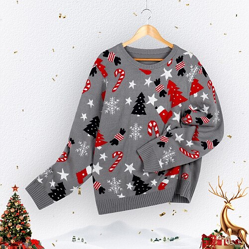 Women's Ugly Christmas Sweater Pullover Sweater Jumper Ribbed Knit Knitted Print Star Crew Neck Stylish Casual Outdoor Christmas Winter Fall Gray S M L
Women's Ugly Christmas Sweater Pullover Sweater Jumper Ribbed Knit Knitted Print Star Crew Neck Stylish Casual Outdoor Christmas Winter Fall Gray S M L
