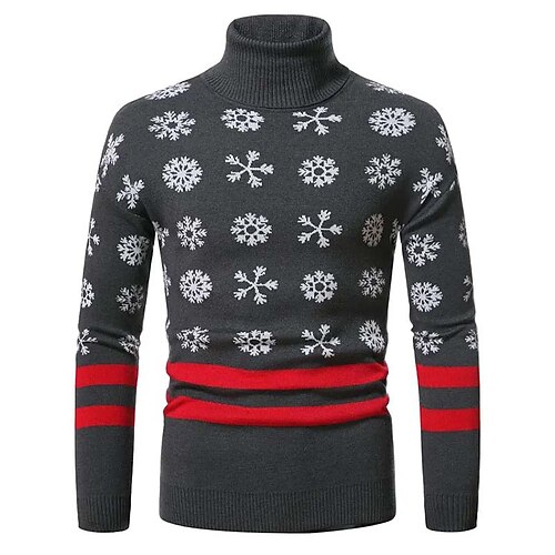 

Men's Sweater Ugly Christmas Sweater Pullover Sweater Jumper Ribbed Knit Cropped Knitted Snowflake Turtleneck Keep Warm Modern Contemporary Christmas Work Clothing Apparel Fall & Winter Gray S M L