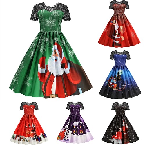 Women's Christmas Knee Length Dress Blue Purple Wine Green Black Red Short Sleeve Print Lace Print Fall Winter Round Neck Casual Regular Fit 2021 S M L XL XXL 3XL
Women's Christmas Knee Length Dress Blue Purple Wine Green Black Red Short Sleeve Print Lace Print Fall Winter Round Neck Casual Regular Fit 2021 S M L XL XXL 3XL