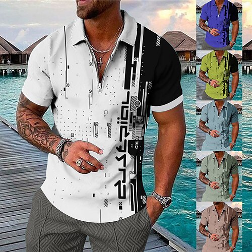 Herre POLO T-skjorte Golf skjorte Geometri Aftæpning Blå Rosa Gul Lysegrønn Lysebrun 3D-utskrift utendørs Gate Kort Erme Glidelås Trykt mønster Klær Mote Designer Fritid Pustende / Sommer / Vår
Herre POLO T-skjorte Golf skjorte Geometri Aftæpning Blå Rosa Gul Lysegrønn Lysebrun 3D-utskrift utendørs Gate Kort Erme Glidelås Trykt mønster Klær Mote Designer Fritid Pustende / Sommer / Vår