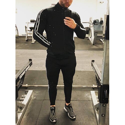 Men's Tracksuit Sweatsuit 2 Piece Full Zip Athletic Winter Long Sleeve Thermal Warm Breathable Moisture Wicking Fitness Running Jogging Sportswear Activewear Striped Black Gray White
Men's Tracksuit Sweatsuit 2 Piece Full Zip Athletic Winter Long Sleeve Thermal Warm Breathable Moisture Wicking Fitness Running Jogging Sportswear Activewear Striped Black Gray White