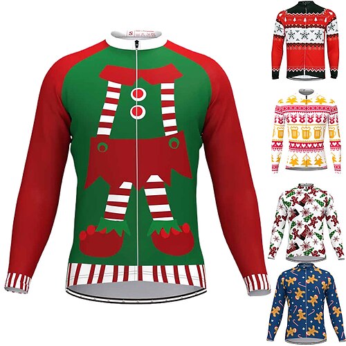 Men's Cycling Jersey Long Sleeve Bike Jersey Top with 3 Rear Pockets Ugly Christmas Funny Mountain Bike MTB Road Bike Cycling Breathable Quick Dry Moisture Wicking Reflective Strips Green Red
Men's Cycling Jersey Long Sleeve Bike Jersey Top with 3 Rear Pockets Ugly Christmas Funny Mountain Bike MTB Road Bike Cycling Breathable Quick Dry Moisture Wicking Reflective Strips Green Red