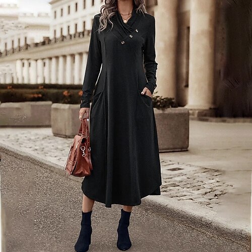 Women's Casual Dress Sheath Dress Midi Dress Black Long Sleeve Pure Color Button Winter Fall Spring V Neck Stylish Weekend 2022 S M L XL XXL 3XL
Women's Casual Dress Sheath Dress Midi Dress Black Long Sleeve Pure Color Button Winter Fall Spring V Neck Stylish Weekend 2022 S M L XL XXL 3XL