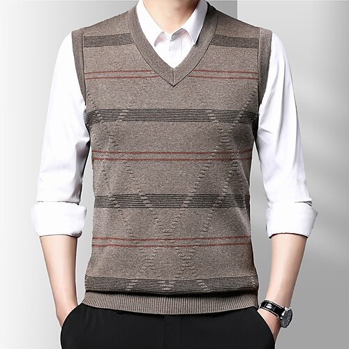 Men's Sweater Vest Wool Sweater Pullover Sweater Jumper Ribbed Knit Knitted Color Block V Neck Casual Modern Contemporary Work Daily Wear Clothing Apparel Sleeveless Spring & Fall Khaki Dark Navy M
Men's Sweater Vest Wool Sweater Pullover Sweater Jumper Ribbed Knit Knitted Color Block V Neck Casual Modern Contemporary Work Daily Wear Clothing Apparel Sleeveless Spring & Fall Khaki Dark Navy M