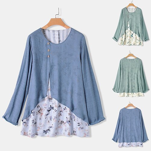 Women's Blouse Shirt Denim Blue Light Green Navy Blue Color Block Flower Patchwork Print Long Sleeve Casual Basic Round Neck Regular M
Women's Blouse Shirt Denim Blue Light Green Navy Blue Color Block Flower Patchwork Print Long Sleeve Casual Basic Round Neck Regular M