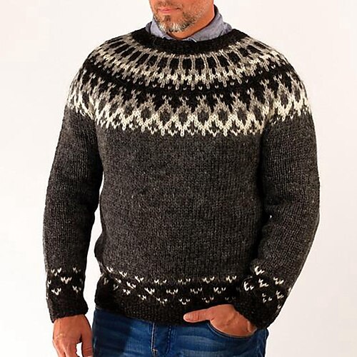 

Men's Fair Isle Sweater Pullover Sweater Jumper Ribbed Knit Cropped Knitted Argyle Crewneck Keep Warm Modern Contemporary Work Daily Wear Clothing Apparel Fall & Winter Brown M L XL