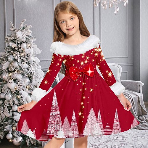 Kids Girls' Christmas Dress Christmas Tree Casual Dress Above Knee Dress Christmas Gifts Fur Trim Crew Neck Long Sleeve Adorable Dress 2-13 Years Winter Wine
Kids Girls' Christmas Dress Christmas Tree Casual Dress Above Knee Dress Christmas Gifts Fur Trim Crew Neck Long Sleeve Adorable Dress 2-13 Years Winter Wine