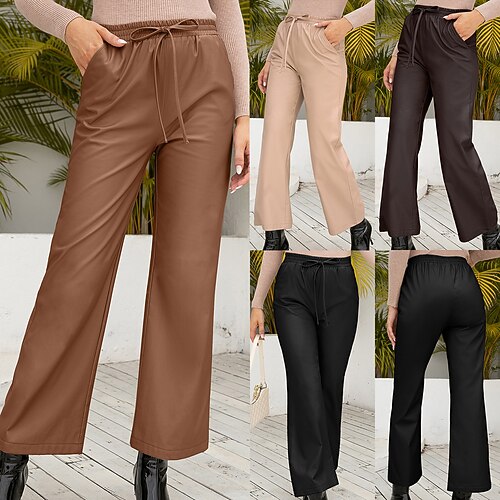 Women's Wide Leg Pants Trousers Elastic Drawstring Design Straight Leg Plain Classic Retro Regular Spring & Fall Light Coffee Black Brown Apricot
Women's Wide Leg Pants Trousers Elastic Drawstring Design Straight Leg Plain Classic Retro Regular Spring & Fall Light Coffee Black Brown Apricot