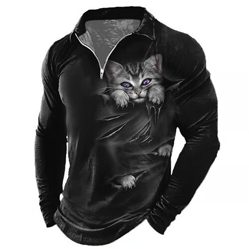 Men's Polo Shirt Golf Shirt Animal Cat Graphic Prints Turndown Black 3D Print Outdoor Street Long Sleeve Zipper Print Clothing Apparel Fashion Designer Casual Soft
Men's Polo Shirt Golf Shirt Animal Cat Graphic Prints Turndown Black 3D Print Outdoor Street Long Sleeve Zipper Print Clothing Apparel Fashion Designer Casual Soft