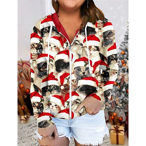 Women's Plus Size Christmas Tops Hoodie Sweatshirt Animal Cat Zipper Print Long Sleeve Hooded Casual Vacation Polyester Winter Fall Red
Women's Plus Size Christmas Tops Hoodie Sweatshirt Animal Cat Zipper Print Long Sleeve Hooded Casual Vacation Polyester Winter Fall Red