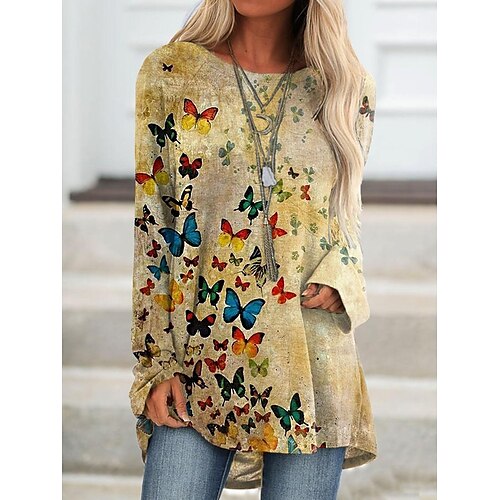 Women's T shirt Tee Tunic Purple Yellow Red Floral Cat Print Long Sleeve Daily Weekend Basic Round Neck Long Floral Cat Painting S
Women's T shirt Tee Tunic Purple Yellow Red Floral Cat Print Long Sleeve Daily Weekend Basic Round Neck Long Floral Cat Painting S