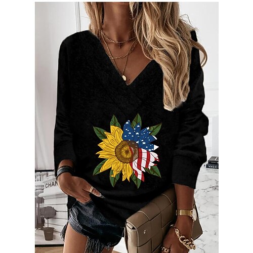 Women's T shirt Tee Black Grey Sunflower Print Long Sleeve Holiday Weekend Basic V Neck Regular Floral Painting S
Women's T shirt Tee Black Grey Sunflower Print Long Sleeve Holiday Weekend Basic V Neck Regular Floral Painting S