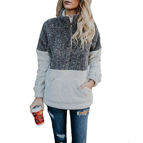 Women's Sweatshirt Pullover Sherpa Fleece Teddy Zipper Front Pocket Black Brown Coffee Color Block Street V Neck Long Sleeve Fleece S M L XL 2XL
Women's Sweatshirt Pullover Sherpa Fleece Teddy Zipper Front Pocket Black Brown Coffee Color Block Street V Neck Long Sleeve Fleece S M L XL 2XL