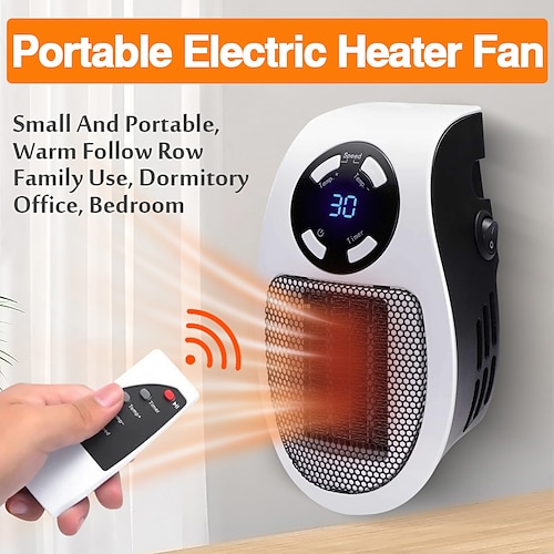 

Portable Electric Heater Plug in Wall Heater Room Heating Stove Household Radiator Remote Warmer Machine 500W Device