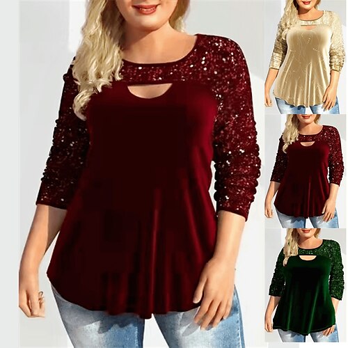 Women's Plus Size Tops Blouse Plain Sequins Hollow Out Long Sleeve Crewneck Casual Daily Going out Polyester Winter Fall Green Gold
Women's Plus Size Tops Blouse Plain Sequins Hollow Out Long Sleeve Crewneck Casual Daily Going out Polyester Winter Fall Green Gold