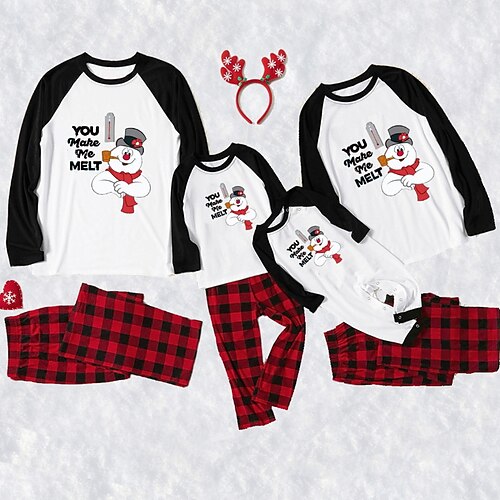 Christmas Pajamas Family Plaid Letter Snowman Home White Long Sleeve Basic Matching Outfits
Christmas Pajamas Family Plaid Letter Snowman Home White Long Sleeve Basic Matching Outfits