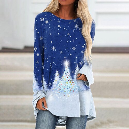 Women's T shirt Tee Green Blue Purple Christmas Tree Snowflake Print Long Sleeve Christmas Weekend Basic Round Neck Long Painting S
Women's T shirt Tee Green Blue Purple Christmas Tree Snowflake Print Long Sleeve Christmas Weekend Basic Round Neck Long Painting S