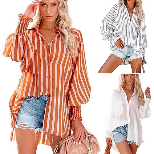 European And American Cross-Border Women's Clothing 2022 Spring And Summer New Amazon Blouse Beach Vacation Sunscreen Mid-Length Striped Shirt
European And American Cross-Border Women's Clothing 2022 Spring And Summer New Amazon Blouse Beach Vacation Sunscreen Mid-Length Striped Shirt