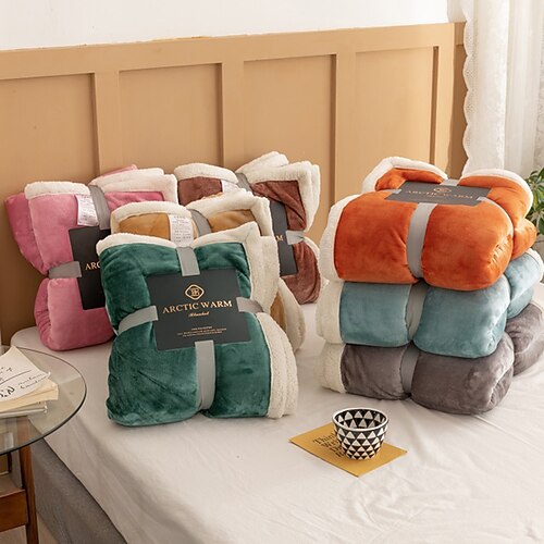 

Solid Color Thickened Warm Double Layer Lamb Cashmere Jacquard Blanket Office Nap Blanket Sofa Blanket