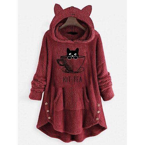 Women's Cat Ear Fleece Hoodie Tops Sweatshirt Plain Button Pocket Long Sleeve Hooded Casual Teddy Home Daily Winter Fall Windproof Warm
Women's Cat Ear Fleece Hoodie Tops Sweatshirt Plain Button Pocket Long Sleeve Hooded Casual Teddy Home Daily Winter Fall Windproof Warm