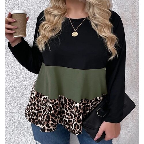 Women's Plus Size Tops Blouse Shirt Leopard Color Block Print Long Sleeve Crew Neck Streetwear Casual Daily Vacation Polyester Winter Fall Black
Women's Plus Size Tops Blouse Shirt Leopard Color Block Print Long Sleeve Crew Neck Streetwear Casual Daily Vacation Polyester Winter Fall Black