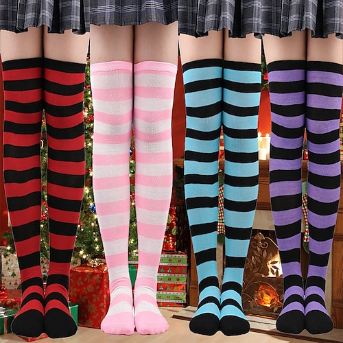 

Christmas socks striped thigh socks women's stockings Japanese stockings over the knee socks Halloween cosplay party socks