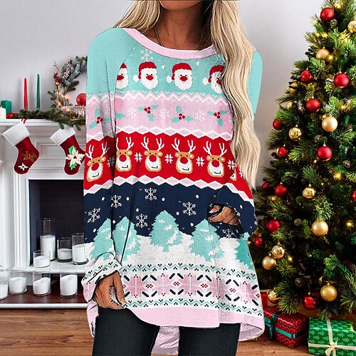 Women's T shirt Tee Light Blue Santa Claus Christmas Tree Print Long Sleeve Christmas Weekend Basic Round Neck Long Painting S
Women's T shirt Tee Light Blue Santa Claus Christmas Tree Print Long Sleeve Christmas Weekend Basic Round Neck Long Painting S