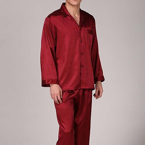 Herre Nattøj Silke pyjamas 2 Dele Stribe Enkel Komfort Hjem Daglig Kunstsilke Åndbart Knaphul Langærmet Bukse Lomme Efterår Forår Sort Rød
Herre Nattøj Silke pyjamas 2 Dele Stribe Enkel Komfort Hjem Daglig Kunstsilke Åndbart Knaphul Langærmet Bukse Lomme Efterår Forår Sort Rød