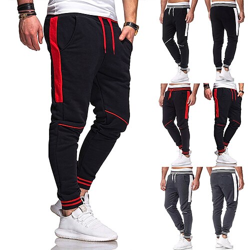 

Men's Joggers Trousers Casual Pants Pocket Drawstring Elastic Waist Color Block Comfort Soft Casual Daily Going out Stylish Simple Black / Red Black / White Micro-elastic