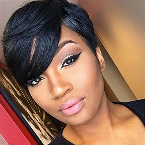 

Short Pixie Cut Wig with Long Bangs for Black Women Pixe Cut Wigs Synthetic Short Bob Wigs with Bang African Americans