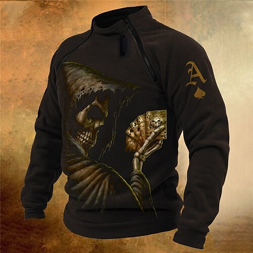 Men's Pullover Quarter Zipper Sweatshirt Black High Neck Skull Graphic Prints Poker Zipper Print Casual Daily Sports 3D Print Basic Casual Big and Tall Spring Fall Clothing Apparel Hoodies
Men's Pullover Quarter Zipper Sweatshirt Black High Neck Skull Graphic Prints Poker Zipper Print Casual Daily Sports 3D Print Basic Casual Big and Tall Spring Fall Clothing Apparel Hoodies