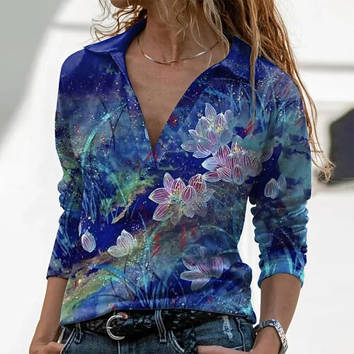 Women's Blouse Shirt Blue Floral Print Long Sleeve Casual Holiday Basic Shirt Collar Regular Floral S
Women's Blouse Shirt Blue Floral Print Long Sleeve Casual Holiday Basic Shirt Collar Regular Floral S