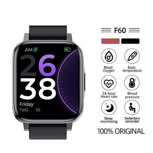 

F60 Smart Watch 1.7 inch Smartwatch Fitness Running Watch Bluetooth Temperature Monitoring Pedometer Call Reminder Compatible with Android iOS Women Men Waterproof GPS Long Standby IP68 38mm Watch
